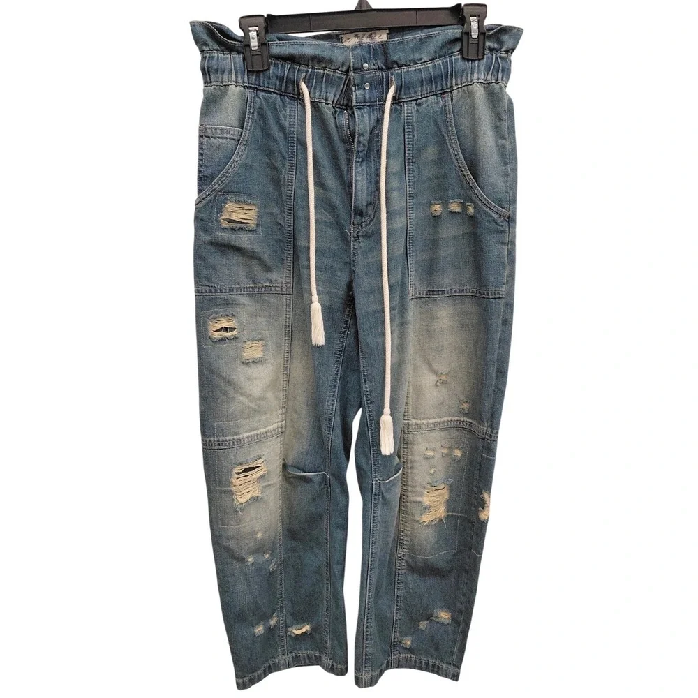 We The Free Free People In My Time Denim Cargo Jeans Distressed Blue XS